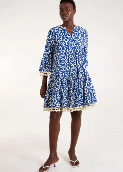 Blue Vanilla Blue Tassel & Shell Neck Smock Dress