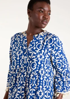 Blue Vanilla Blue Tassel & Shell Neck Smock Dress