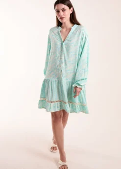 Blue Vanilla Blue Tiered Button Down Mini Dress