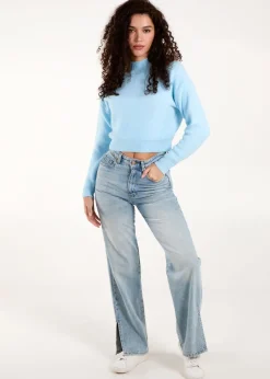 Blue Vanilla Blue Turtle Neck Cropped Jumper
