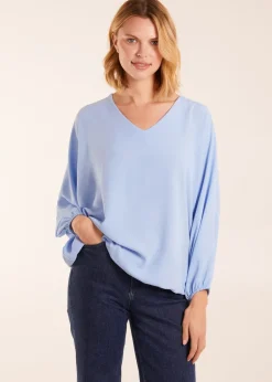 Blue Vanilla Blue V Neck Puff Sleeve Blouse