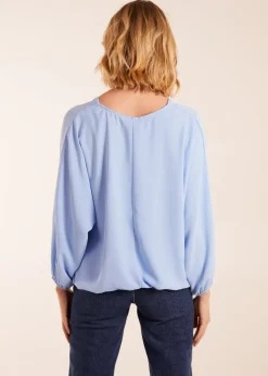 Blue Vanilla Blue V Neck Puff Sleeve Blouse
