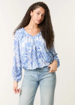 Blue Vanilla Blue V Neck Gathered Bubble Hem Top