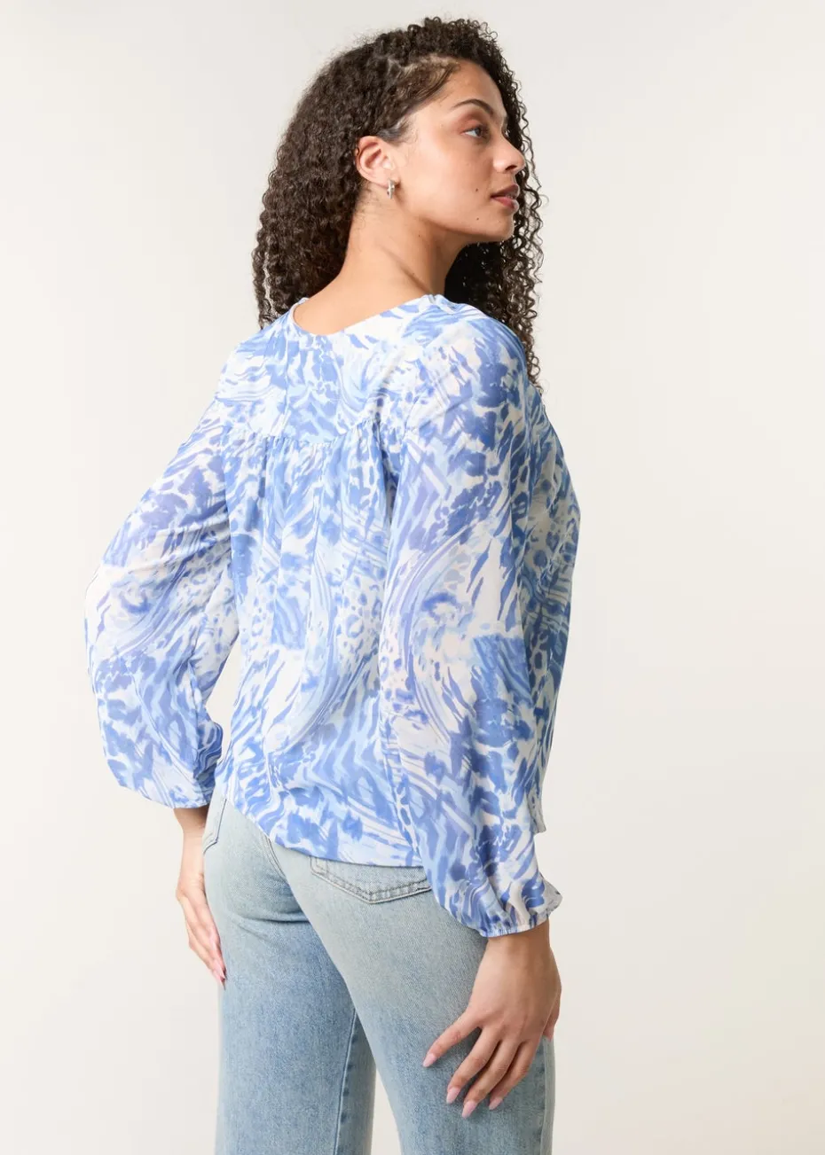 Blue Vanilla Blue V Neck Gathered Bubble Hem Top