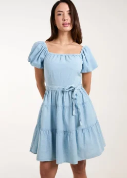 Blue Vanilla Blue Washed Puff Sleeve Mini Dress