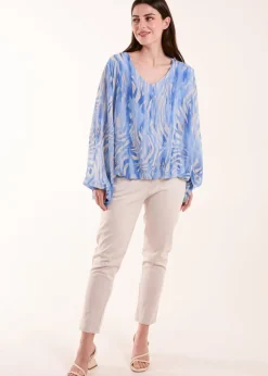 Blue Vanilla Blue Water Colour V Neck Top