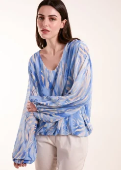 Blue Vanilla Blue Water Colour V Neck Top