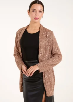 Blue Vanilla Bronze Sequin Waterfall Cardigan