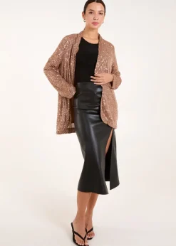 Blue Vanilla Bronze Sequin Waterfall Cardigan