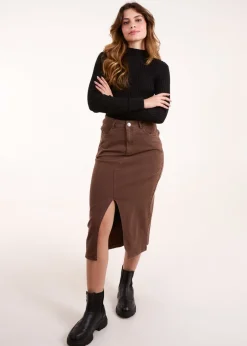 Blue Vanilla Brown Acid Wash Denim Mid Skirt