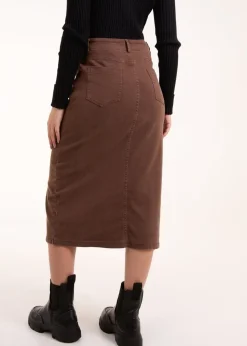 Blue Vanilla Brown Acid Wash Denim Mid Skirt
