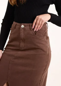 Blue Vanilla Brown Acid Wash Denim Mid Skirt