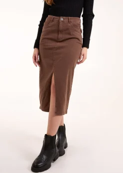 Blue Vanilla Brown Acid Wash Denim Mid Skirt