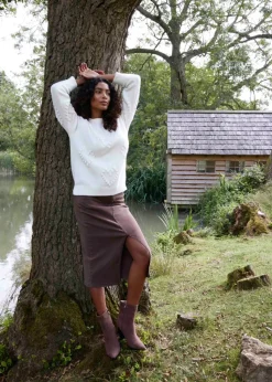 Blue Vanilla Brown Acid Wash Denim Mid Skirt