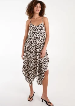 Blue Vanilla Brown Animal Print Hanky Hem Dress