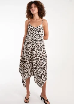 Blue Vanilla Brown Animal Print Hanky Hem Dress