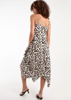 Blue Vanilla Brown Animal Print Hanky Hem Dress