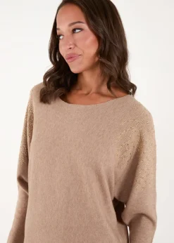 Blue Vanilla Brown Embellished Shoulder Jumper