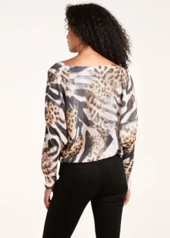 Blue Vanilla Brown Leopard Abstract Fine Knit Jumper