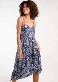 Blue Vanilla Brown Navy Elephant Print Hanky Hem Dress