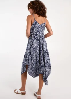 Blue Vanilla Brown Navy Elephant Print Hanky Hem Dress