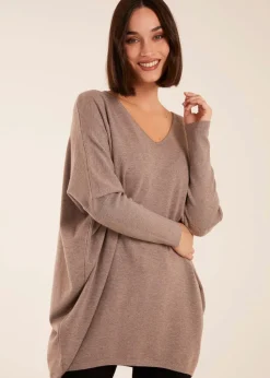 Blue Vanilla Brown Plain V Neck Jumper