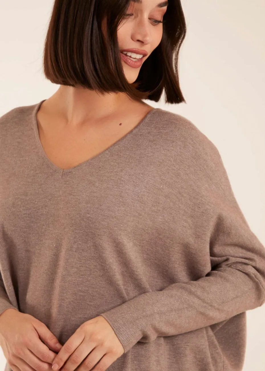 Blue Vanilla Brown Plain V Neck Jumper