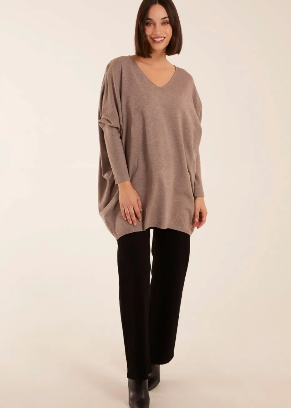 Blue Vanilla Brown Plain V Neck Jumper