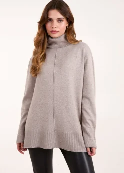 Blue Vanilla Brown Roll Neck Jumper With Front Seam Detail