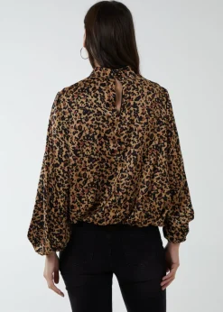 Blue Vanilla Brown Satin Blouson Top