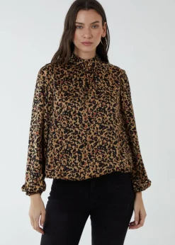 Blue Vanilla Brown Satin Blouson Top