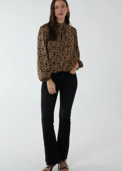 Blue Vanilla Brown Satin Blouson Top