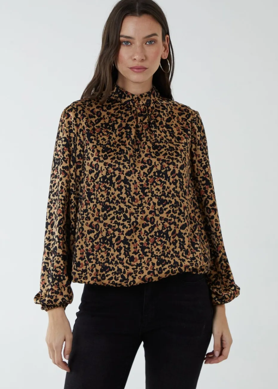 Blue Vanilla Brown Satin Blouson Top