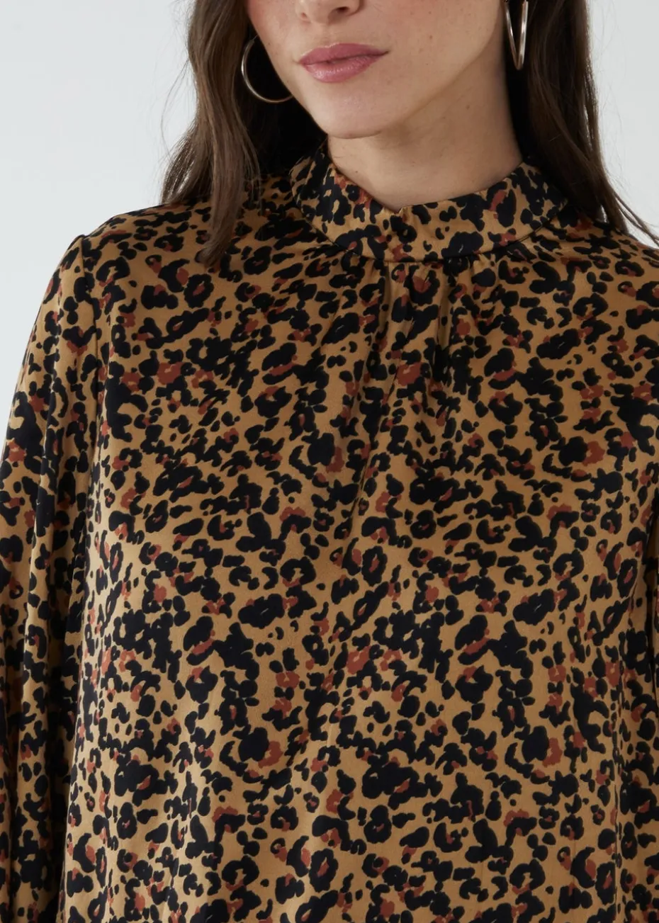 Blue Vanilla Brown Satin Blouson Top