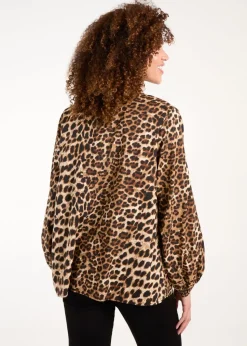 Blue Vanilla Brown Shirred Front Tie Neck Blouse