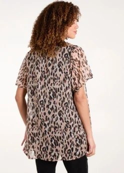 Blue Vanilla Brown V Neck Animal Tunic Top