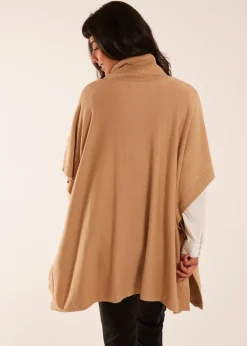 Blue Vanilla Camel High Neck Poncho
