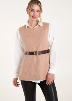 Blue Vanilla Camel Ribbed Knit Vest Blouse