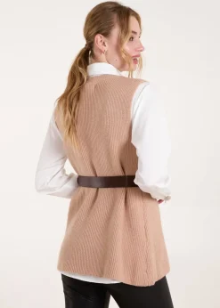 Blue Vanilla Camel Ribbed Knit Vest Blouse