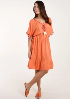 Blue Vanilla Coral Tassel Detail V Neck Dress