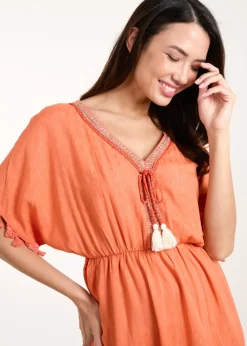 Blue Vanilla Coral Tassel Detail V Neck Dress