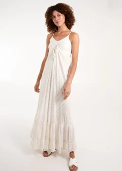 Blue Vanilla Gold Metallic Tie Front Maxi Dress