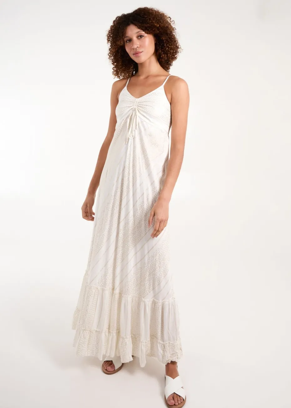 Blue Vanilla Gold Metallic Tie Front Maxi Dress