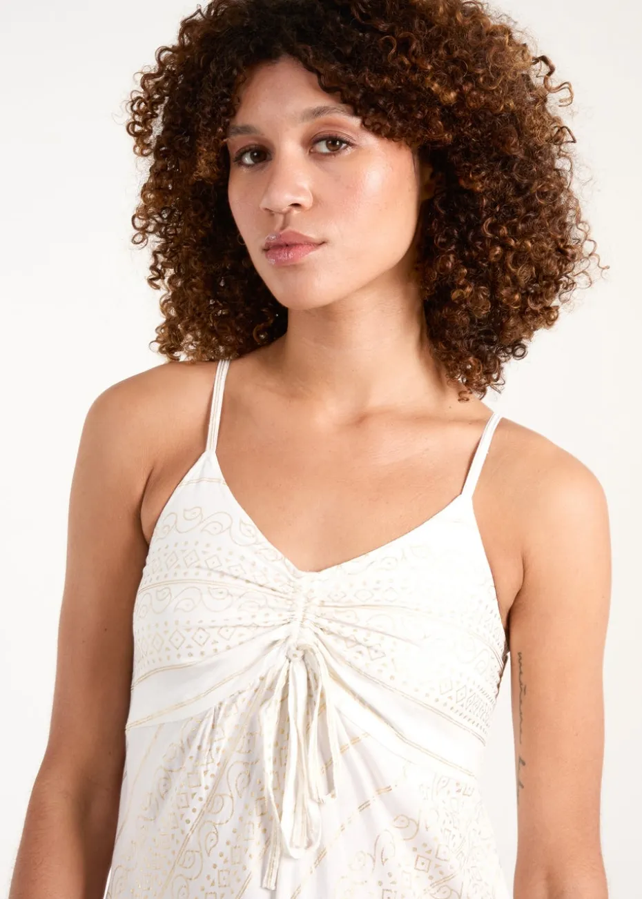 Blue Vanilla Gold Metallic Tie Front Maxi Dress