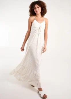 Blue Vanilla Gold Metallic Tie Front Maxi Dress