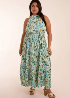 Blue Vanilla Green Curve Halter Neck Paisley Maxi Dress