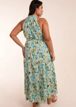 Blue Vanilla Green Curve Halter Neck Paisley Maxi Dress