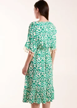 Blue Vanilla Green Embellished Tiered Mini Dress