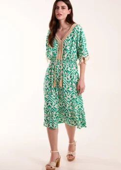 Blue Vanilla Green Embellished Tiered Mini Dress