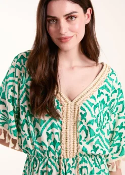 Blue Vanilla Green Embellished Tiered Mini Dress